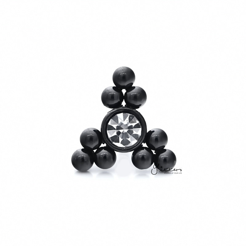 Clear Crystal Centre Ball Cluster Triangle Tragus Cartilage Barbell Stud - Black-Body Piercing Jewellery, Cartilage, Crystal, Jewellery, Tragus, Women's Earrings, Women's Jewellery-TG0128-K-1_800-Glitters