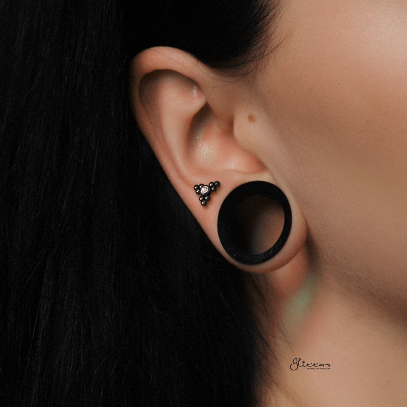 Clear Crystal Centre Ball Cluster Triangle Tragus Cartilage Barbell Stud - Black-Body Piercing Jewellery, Cartilage, Crystal, Jewellery, Tragus, Women's Earrings, Women's Jewellery-TG0128-M_937b0e0a-9fd3-47e4-83da-c98683b8d226-Glitters