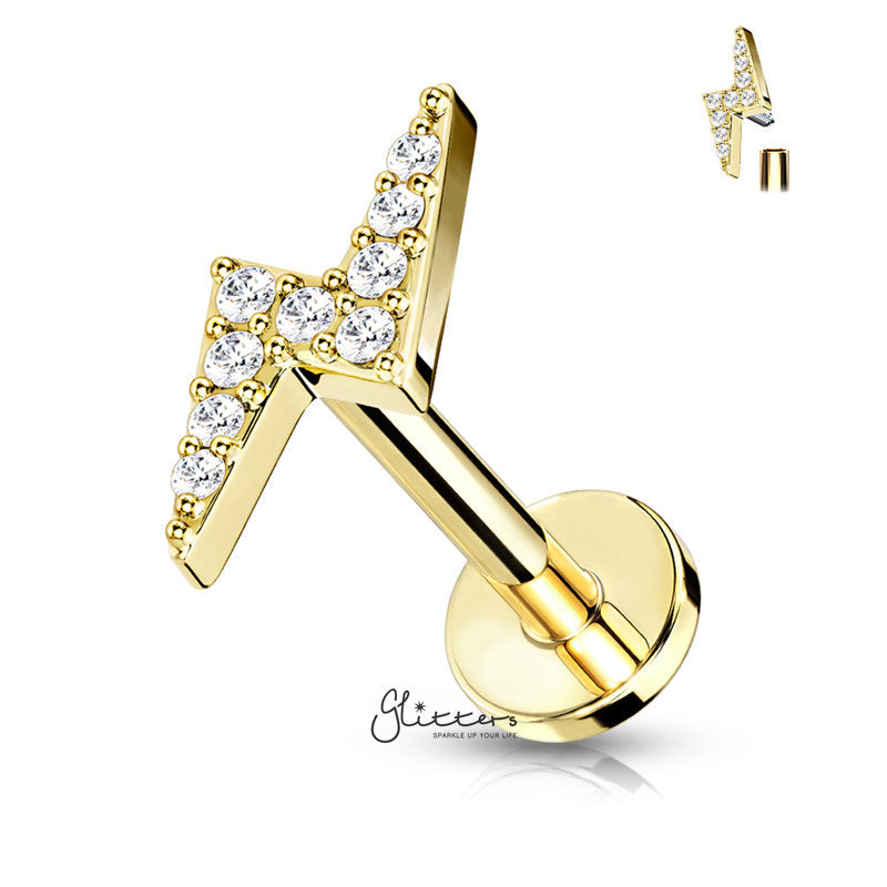 CZ Lightning Bolt Tragus Cartilage Barbell Stud - Gold-Body Piercing Jewellery, Cartilage, Cubic Zirconia, Jewellery, Tragus, Women's Earrings, Women's Jewellery-TG0131_0-Glitters