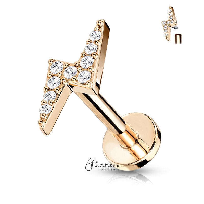 CZ Lightning Bolt Tragus Cartilage Barbell Stud - Rose Gold-Body Piercing Jewellery, Cartilage, Cubic Zirconia, Jewellery, Tragus, Women's Earrings, Women's Jewellery-TG0131_1-Glitters
