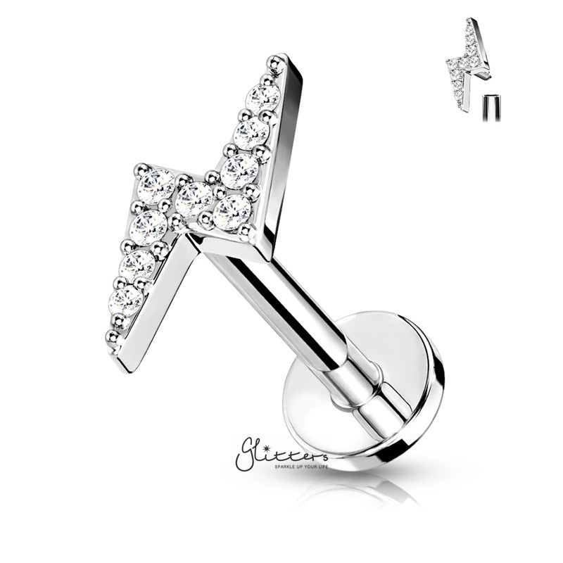 CZ Lightning Bolt Tragus Cartilage Barbell Stud - Silver-Body Piercing Jewellery, Cartilage, Cubic Zirconia, Jewellery, Tragus, Women's Earrings, Women's Jewellery-TG0131_2-Glitters