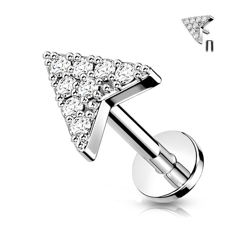 CZ Arrowhead Tragus Cartilage Barbell Stud - Silver-Body Piercing Jewellery, Cartilage, Cubic Zirconia, Jewellery, Tragus, Women's Earrings, Women's Jewellery-TG0132-S-Glitters