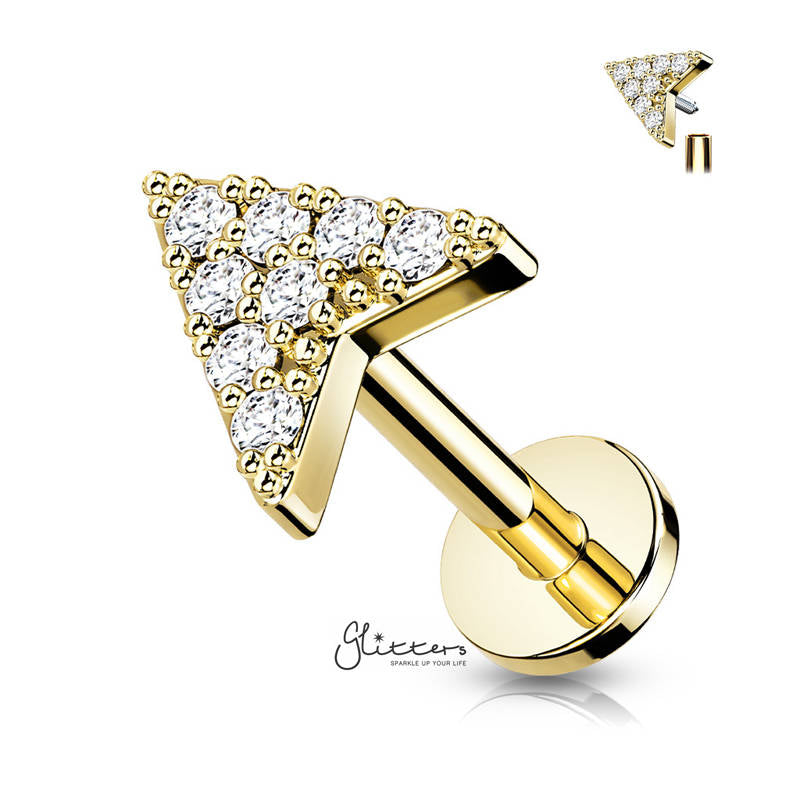 CZ Arrowhead Tragus Cartilage Barbell Stud - Gold-Body Piercing Jewellery, Cartilage, Cubic Zirconia, Jewellery, Tragus, Women's Earrings, Women's Jewellery-TG0132_0-Glitters