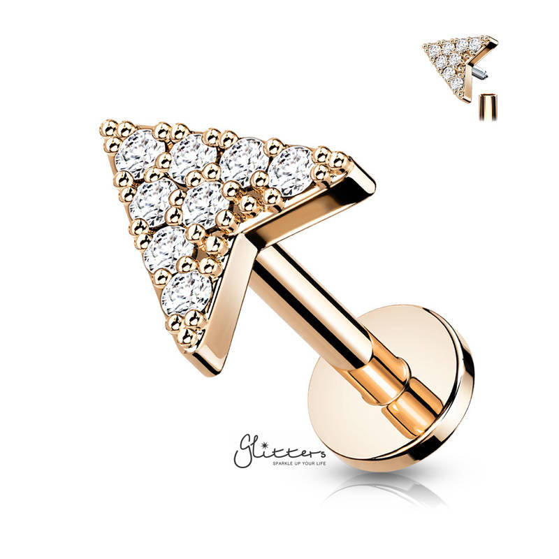 CZ Arrowhead Tragus Cartilage Barbell Stud - Rose Gold-Body Piercing Jewellery, Cartilage, Cubic Zirconia, Jewellery, Tragus, Women's Earrings, Women's Jewellery-TG0132_1-Glitters
