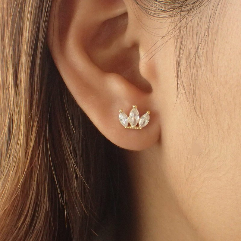 Triple Marquise CZ Set Cartilage Tragus Piercing Earring - Gold-Body Piercing Jewellery, Cartilage, Cubic Zirconia, earrings, Jewellery, Tragus, Women's Earrings, Women's Jewellery-TG0134-M_73568b76-844b-4b20-9ff6-49dfbd361200-Glitters