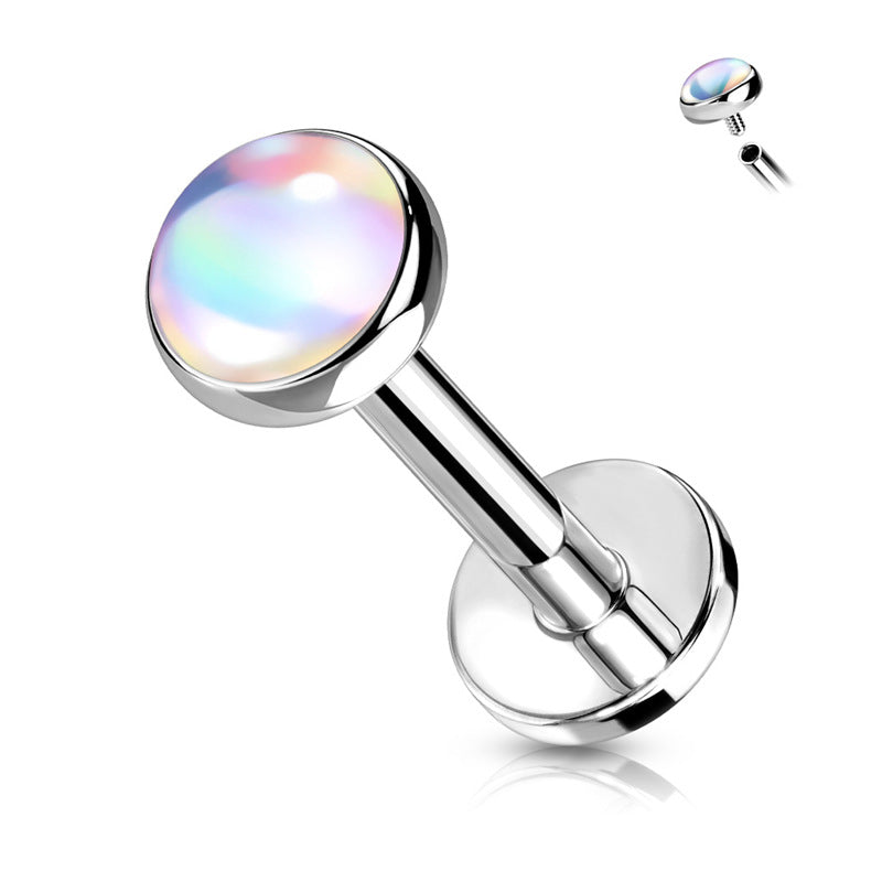 Iridescent Stone Top Flat Back Stud - Silver-Body Piercing Jewellery, Cartilage, Jewellery, Labret, Tragus, Women's Earrings, Women's Jewellery-TG0137-C-Glitters