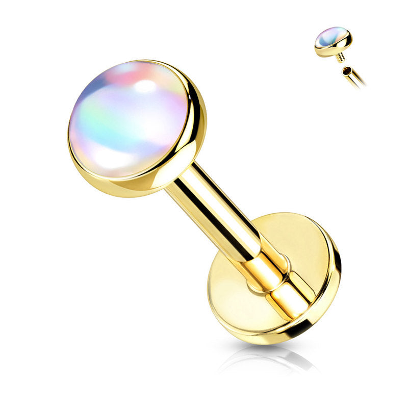 Iridescent Stone Top Flat Back Stud - Gold-Body Piercing Jewellery, Cartilage, Jewellery, Labret, Tragus, Women's Earrings, Women's Jewellery-TG0137-GC-Glitters