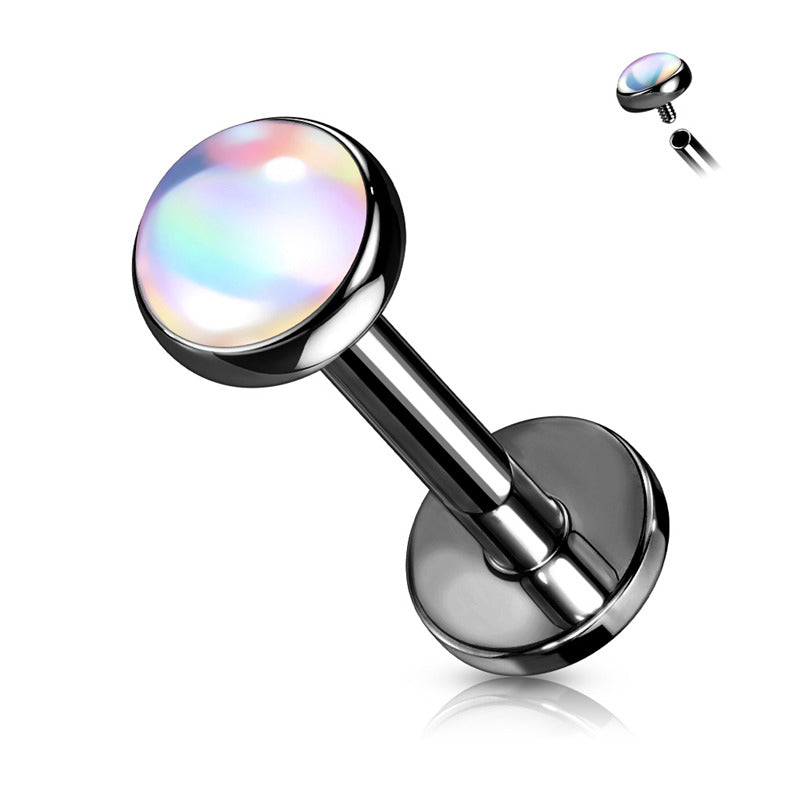 Iridescent Stone Top Flat Back Stud - Black-Body Piercing Jewellery, Cartilage, Jewellery, Labret, Tragus, Women's Earrings, Women's Jewellery-TG0137-KC-Glitters