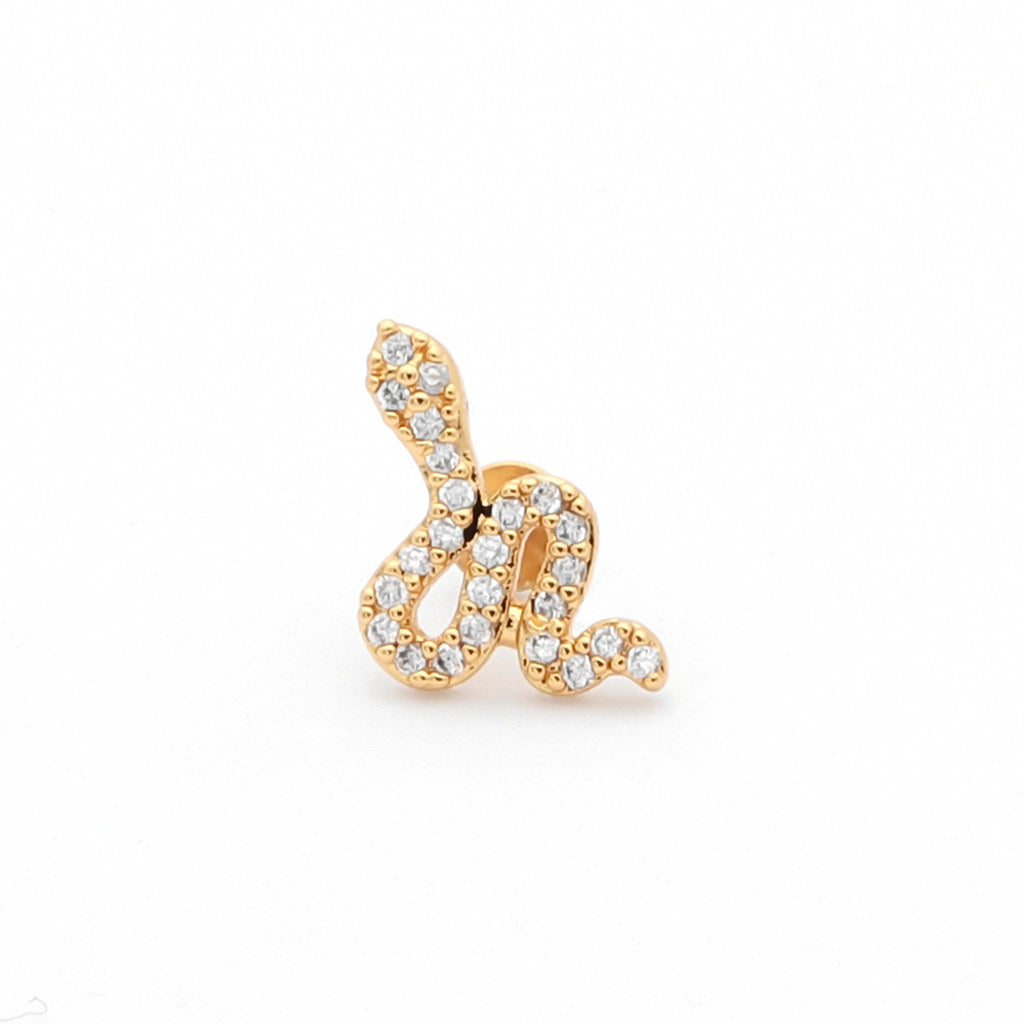 Small Snake Top Internally Threaded Flat Back Stud-Body Piercing Jewellery, Cartilage, Cubic Zirconia, Labret, Monroe, Tragus-TG0143-G1_1-Glitters