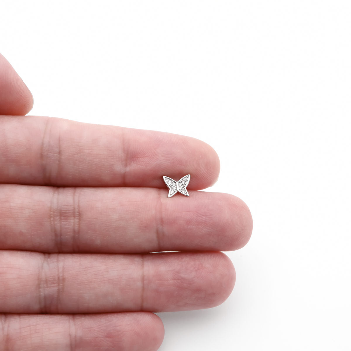 Butterfly Top Internally Threaded Flat Back Stud-Body Piercing Jewellery, Cartilage, Cubic Zirconia, Labret, Monroe, Tragus-TG0145-H-Glitters
