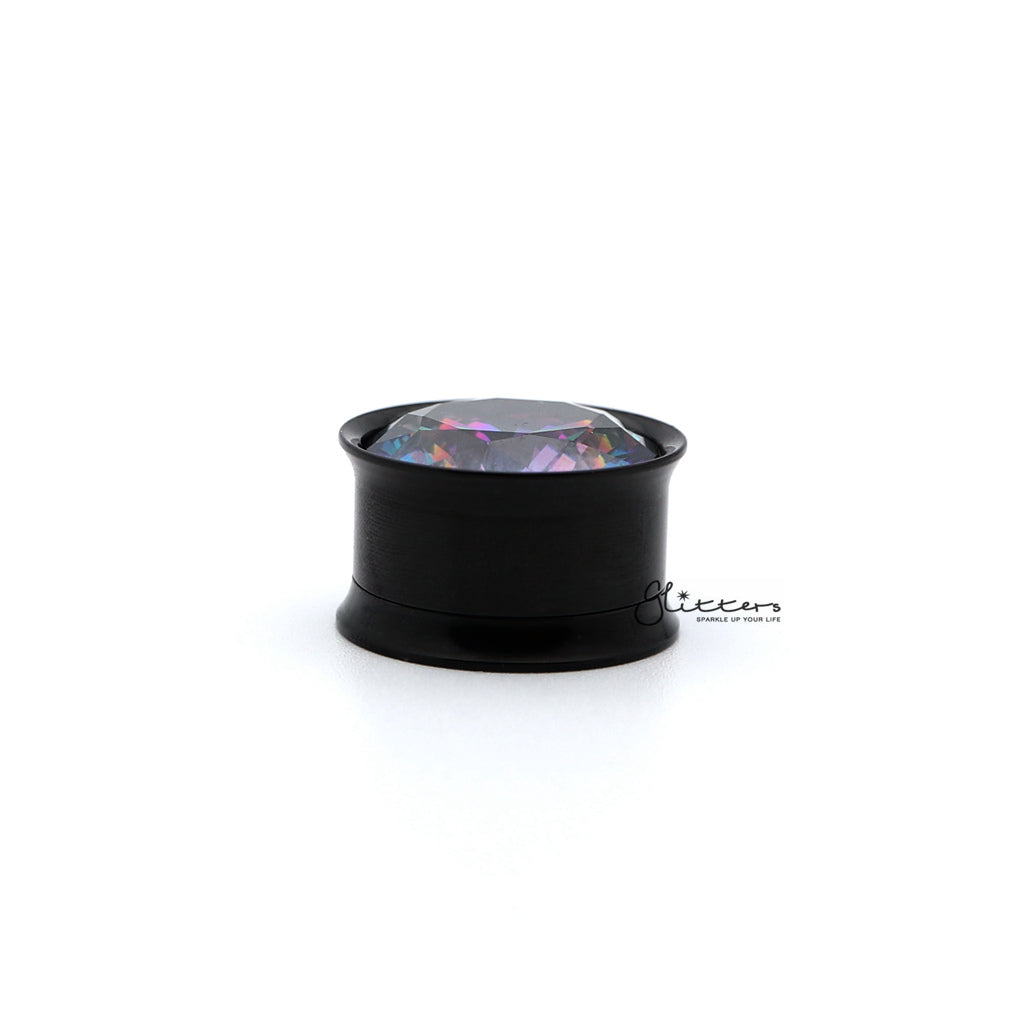 Surgical Steel Double Flared Internally Threaded Screw Fit Tunnel with Multi Color C.Z Front-Body Piercing Jewellery, Cubic Zirconia, Plug, Tunnel-TL0043_1000-01-Glitters