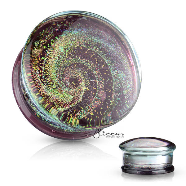 Galaxy Swirl Purple Double Flared Glass Tunnel Plugs-Body Piercing Jewellery, Plug, Tunnel-TL0048_01-Glitters