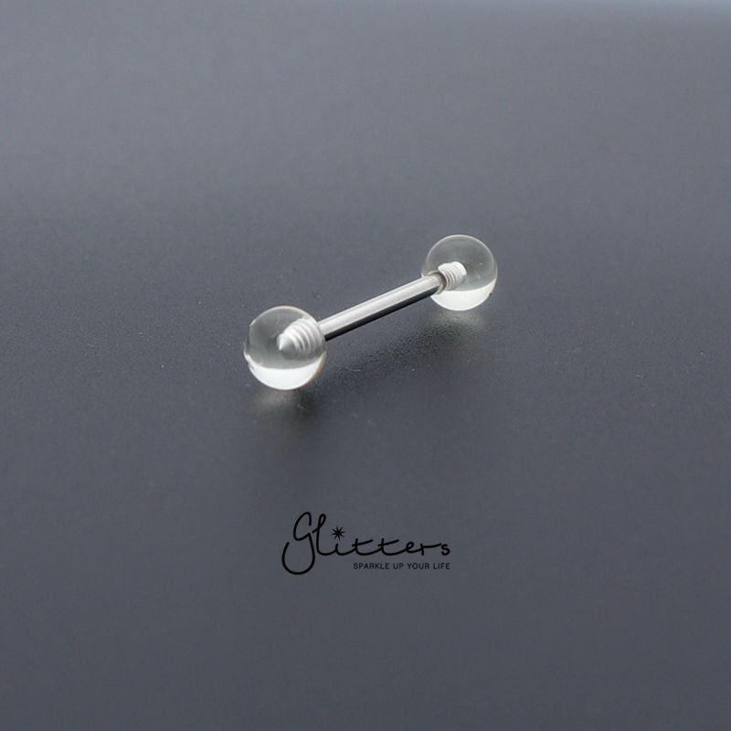 Clear Acrylic Ball with Surgical Steel Tongue Barbell-Body Piercing Jewellery, Tongue Bar-TR0001-_Plain_ball_1-Glitters