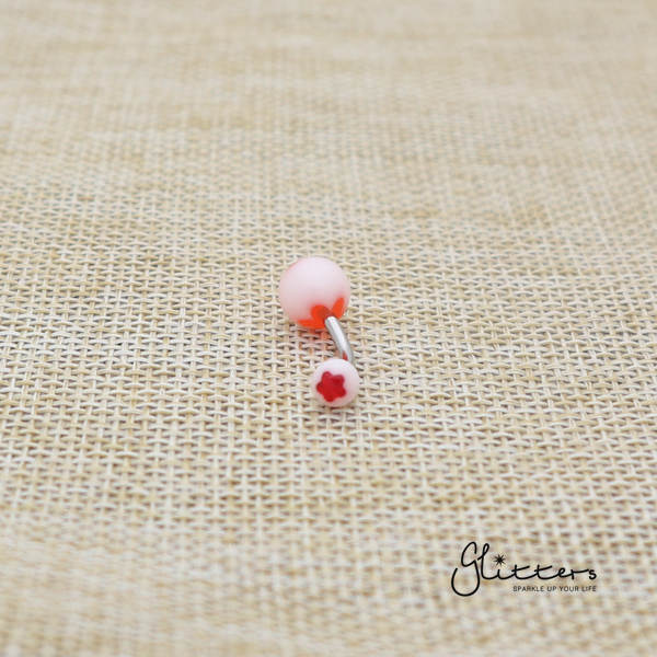 14 Gauge Acrylic Flower Balls Belly Button Ring - Red-Belly Ring, Body Piercing Jewellery, Sale-bj0062-Flower06-Glitters