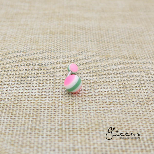 14 Gauge Acrylic Multi Color Strips Balls Belly Button Ring - Pink-Belly Ring, Body Piercing Jewellery, Sale-bj0062-strip23-Glitters