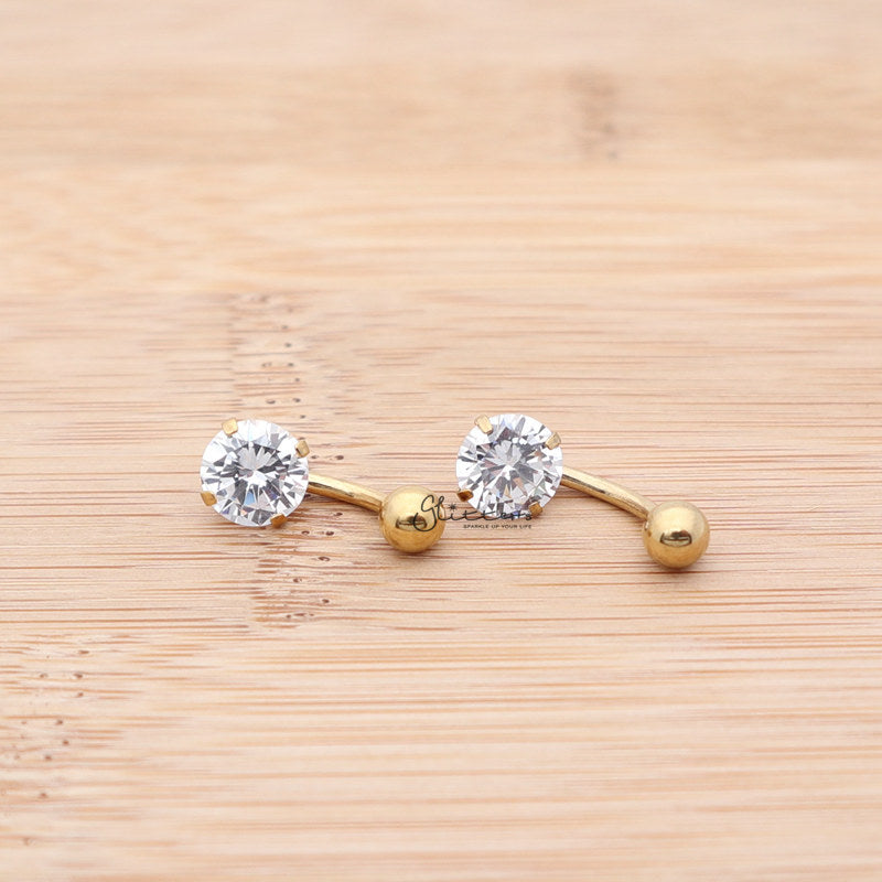316L Surgical Steel Prong Set Cubic Zirconia Belly Button Ring-Gold-Belly Ring, Body Piercing Jewellery, Cubic Zirconia-bj0287_01-Glitters