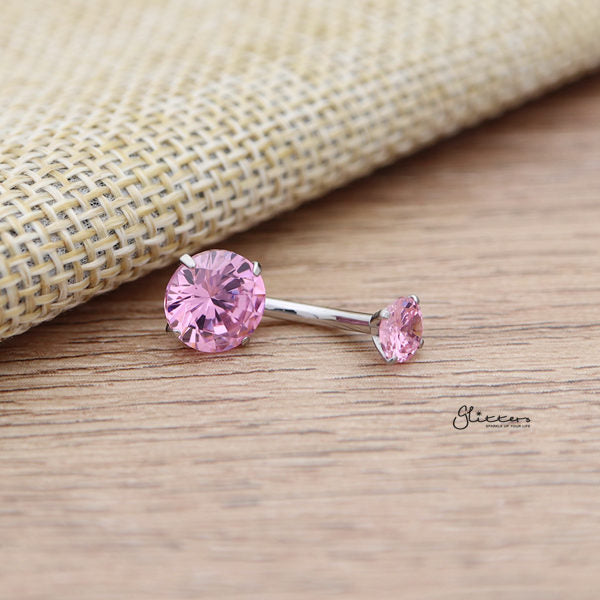 316L Surgical Steel Internally Threaded Prong Set Cubic Zirconia Belly Button Rings-Belly Ring, Body Piercing Jewellery, Cubic Zirconia-bj0305-P_600-Glitters