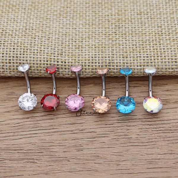 316L Surgical Steel Internally Threaded Prong Set Cubic Zirconia Belly Button Rings-Belly Ring, Body Piercing Jewellery, Cubic Zirconia-bj0305-all_600-Glitters