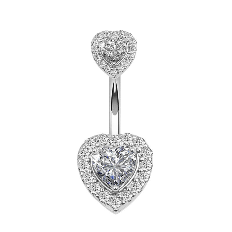 Heart CZ Belly Button Navel Ring - Silver-Belly Ring, Body Piercing Jewellery, Cubic Zirconia-bj0344-s-Glitters