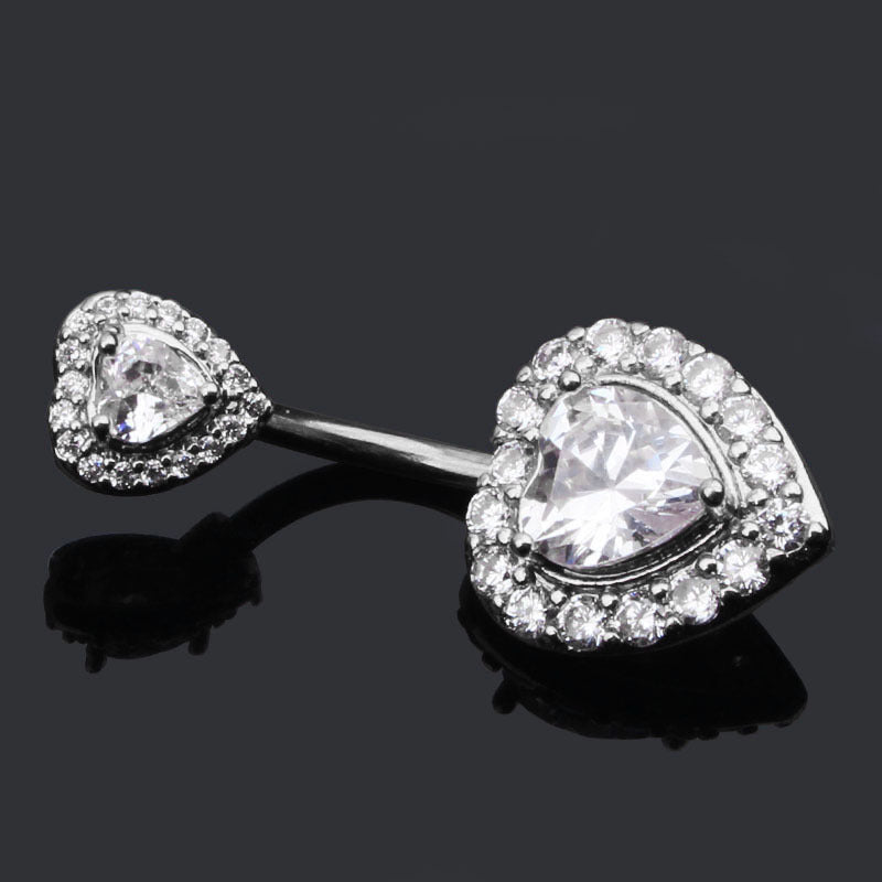 Heart CZ Belly Button Navel Ring - Silver-Belly Ring, Body Piercing Jewellery, Cubic Zirconia-bj0344-s1-Glitters