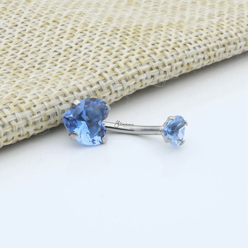 Heart Shape C.Z Belly Button Ring - Blue-Belly Ring, Body Piercing Jewellery, Cubic Zirconia-bj0348-B_1__800-Glitters