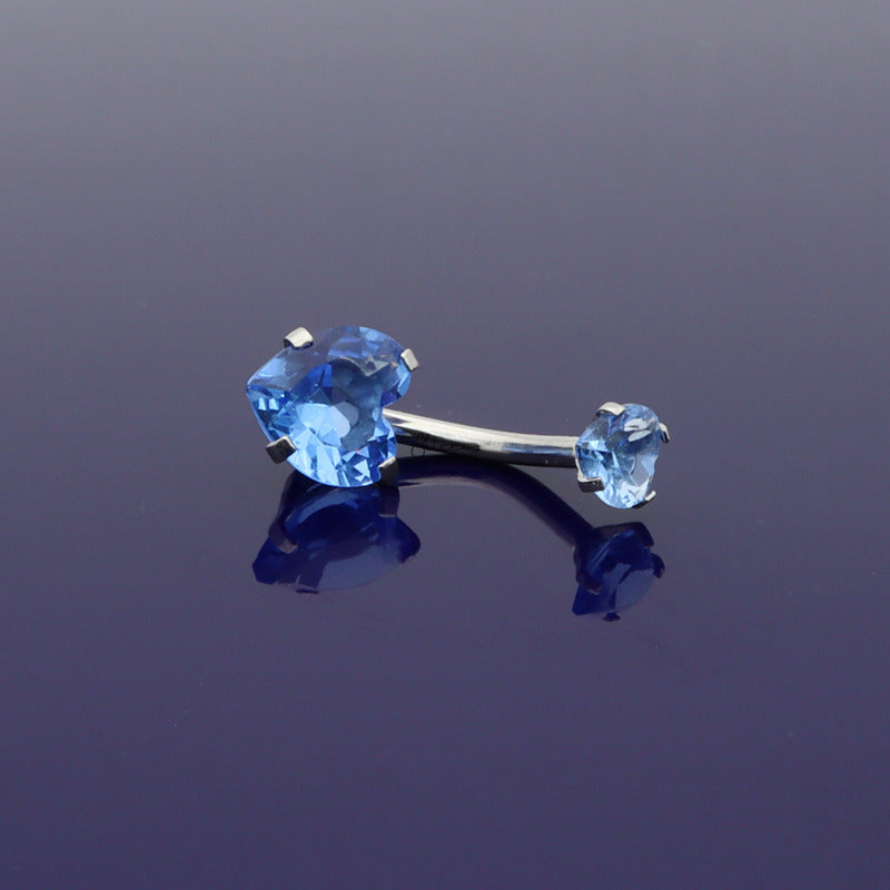 Heart Shape C.Z Belly Button Ring - Blue-Belly Ring, Body Piercing Jewellery, Cubic Zirconia-bj0348-B_4__800-Glitters