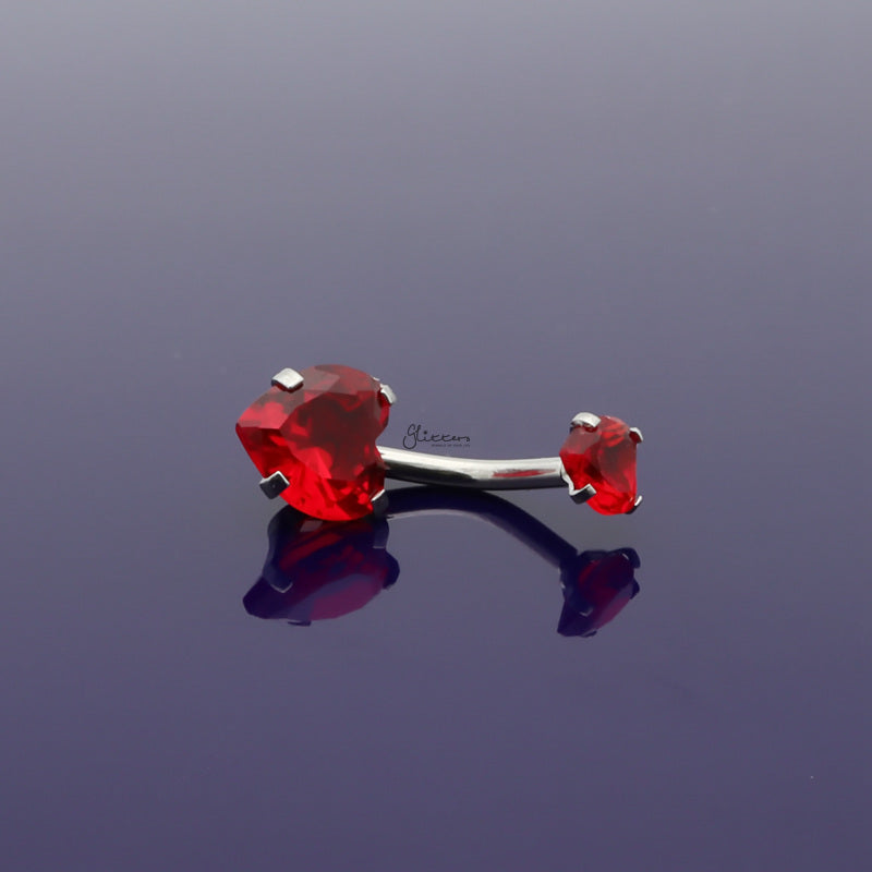 Heart Shape C.Z Belly Button Ring - Red-Belly Ring, Body Piercing Jewellery, Cubic Zirconia-bj0348-R_4__800-Glitters