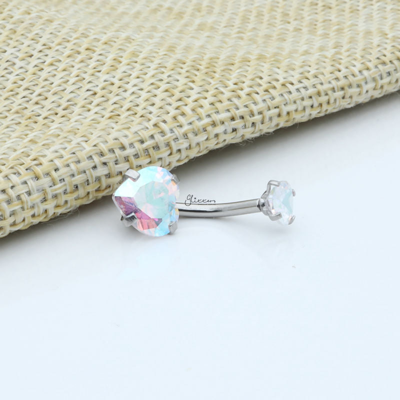 Heart Shape C.Z Belly Button Ring - Aurora Borealis-Belly Ring, Body Piercing Jewellery, Cubic Zirconia-bj0348-ab_1__800-Glitters