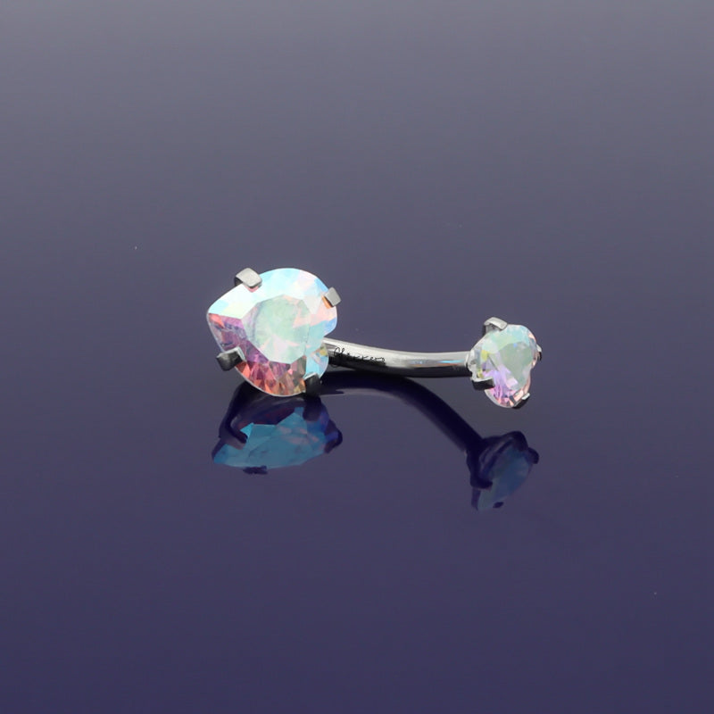 Heart Shape C.Z Belly Button Ring - Aurora Borealis-Belly Ring, Body Piercing Jewellery, Cubic Zirconia-bj0348-ab_4__800-Glitters