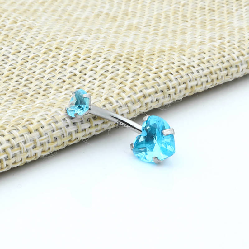Heart Shape C.Z Belly Button Ring - Aqua-Belly Ring, Body Piercing Jewellery, Cubic Zirconia-bj0348-q_2__800-Glitters