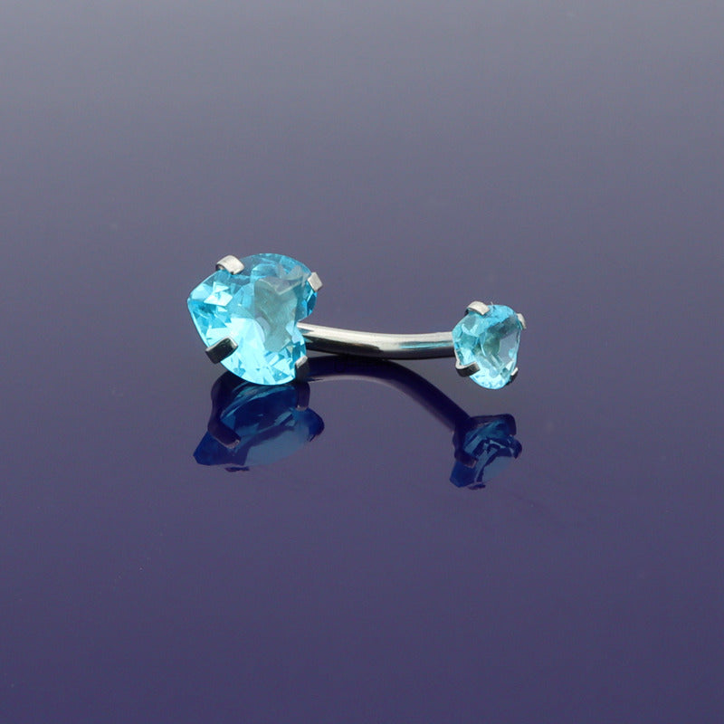 Heart Shape C.Z Belly Button Ring - Aqua-Belly Ring, Body Piercing Jewellery, Cubic Zirconia-bj0348-q_4__800-Glitters