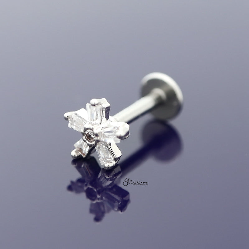 5 C.Z Square Petals Flower Tragus Cartilage Earring - Ball End | Flat Back-Body Piercing Jewellery, Cartilage, Cubic Zirconia, earrings, Flat back, Jewellery, Tragus, Women's Earrings, Women's Jewellery-cz5Squarepetalstragus-4-Glitters