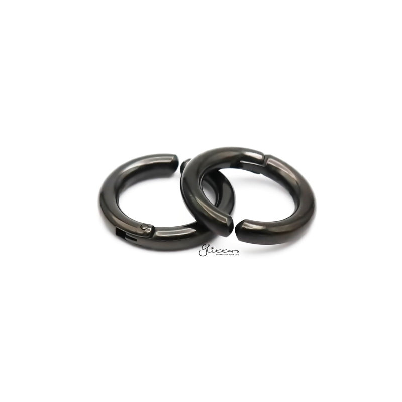 Non-Pierced Stainless Steel Clip On Round Hoop Earrings - Black-earrings, Fake Earrings, Hinged Earrings, Hoop Earrings, Jewellery, Men's Earrings, Men's Jewellery, Non-Pierced, Stainless Steel, Women's Earrings, Women's Jewellery-ec0106-k_1-Glitters