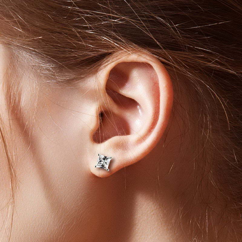 Rhodium Plated Clear Square C.Z Stud Earrings-Cubic Zirconia, earrings, Iced Out, Jewellery, Men's Earrings, Men's Jewellery, Stud Earrings, Women's Earrings, Women's Jewellery-er0007-m-Glitters