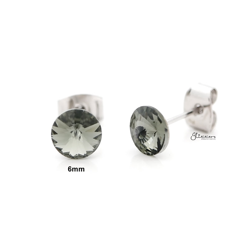 Round Crystal Stud Earrings - Black-Crystal, earrings, Jewellery, Stud Earrings, Women's Earrings, Women's Jewellery-er0590-K_800-Glitters