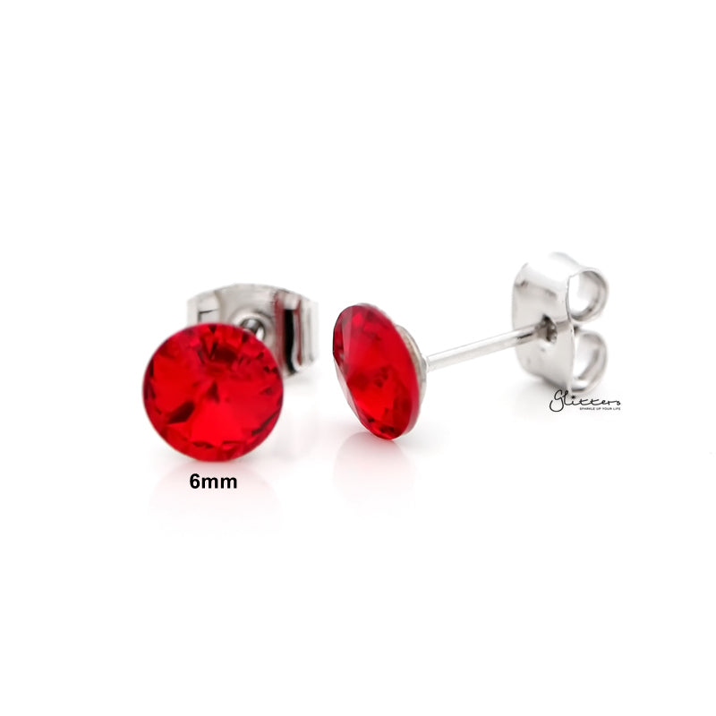 Round Crystal Stud Earrings - Red-Crystal, earrings, Jewellery, Stud Earrings, Women's Earrings, Women's Jewellery-er0590-r_800-Glitters