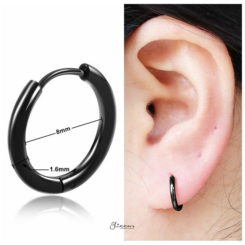 Stainless Steel Round Huggie Hoop Earrings - Black-earrings, Hoop Earrings, Huggie Earrings, Jewellery, Men's Earrings, Men's Jewellery, Stainless Steel, Women's Earrings, Women's Jewellery-er1474-k1_8_New-Glitters