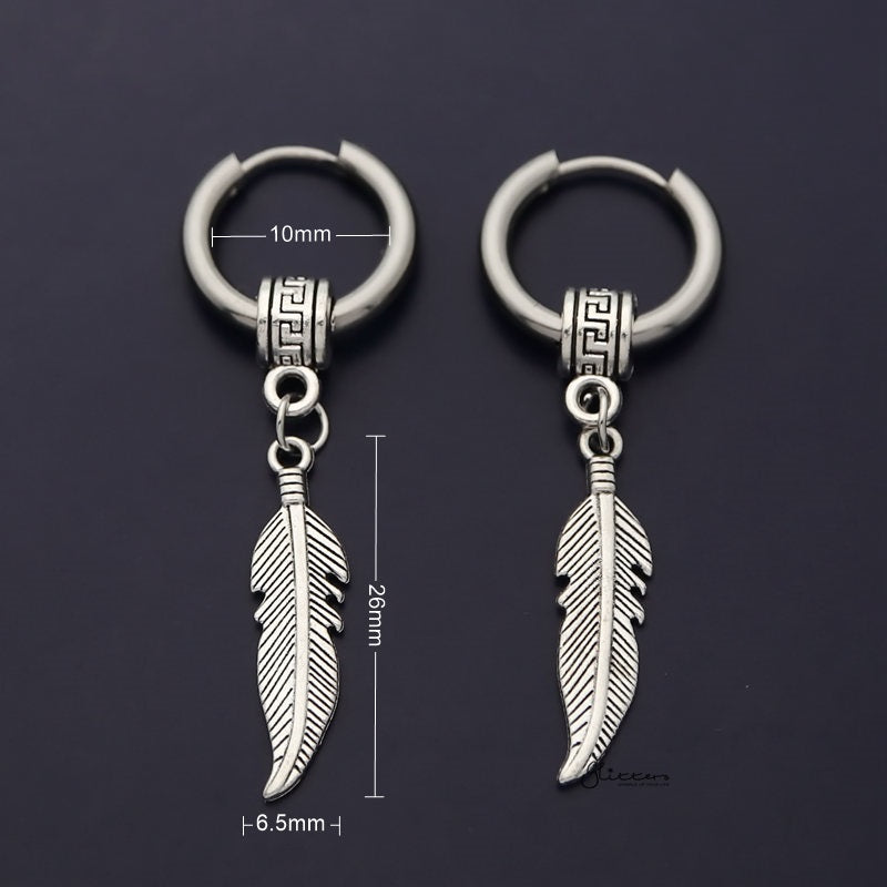 Stainless Steel Huggie Hoop Earrings with Drop Feather-earrings, Hoop Earrings, Huggie Earrings, Jewellery, Men's Earrings, Men's Jewellery, Stainless Steel, Women's Earrings-er1489-s-2_800_New_bb759bf9-cc5a-43a3-80e5-394d6a1cdb11-Glitters