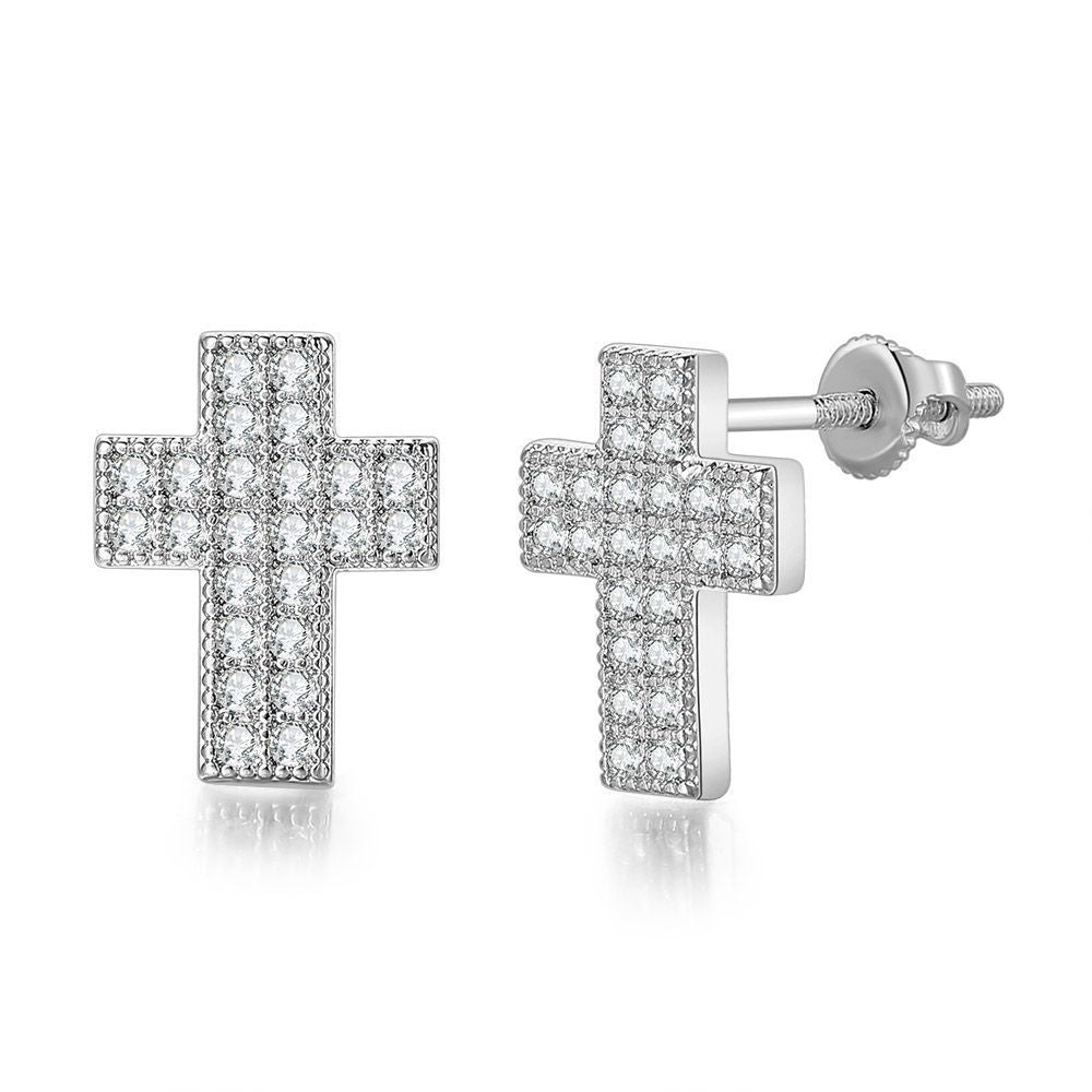 Iced Out Cross Stud Earrings-Cubic Zirconia, earrings, Hip Hop Earrings, Iced Out, Jewellery, Men's Earrings, Men's Jewellery, Stud Earrings, Women's Earrings, Women's Jewellery-er1548-s-Glitters