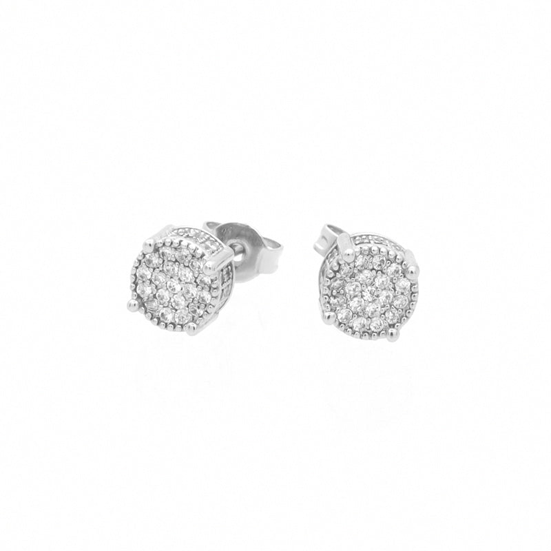Iced Out Round Stud Earrings - Silver-Cubic Zirconia, earrings, Hip Hop Earrings, Iced Out, Jewellery, Men's Earrings, Men's Jewellery, Stud Earrings, Women's Earrings, Women's Jewellery-er1550-s1_800-Glitters