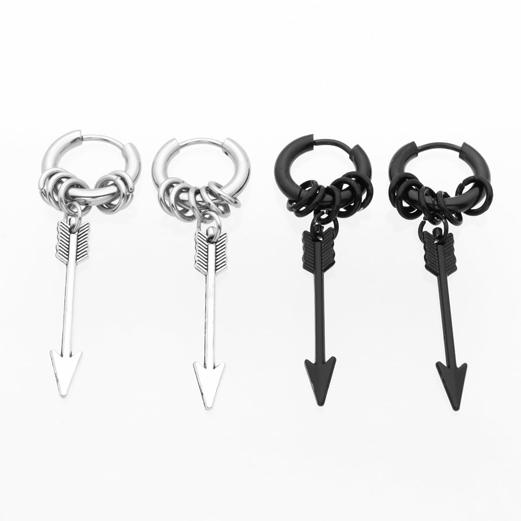 Arrow Dangle Huggie Hoop Earrings-earrings, Hoop Earrings, Huggie Earrings, Jewellery, Men's Earrings, Men's Jewellery, Stainless Steel, Women's Earrings-er1564_1-Glitters