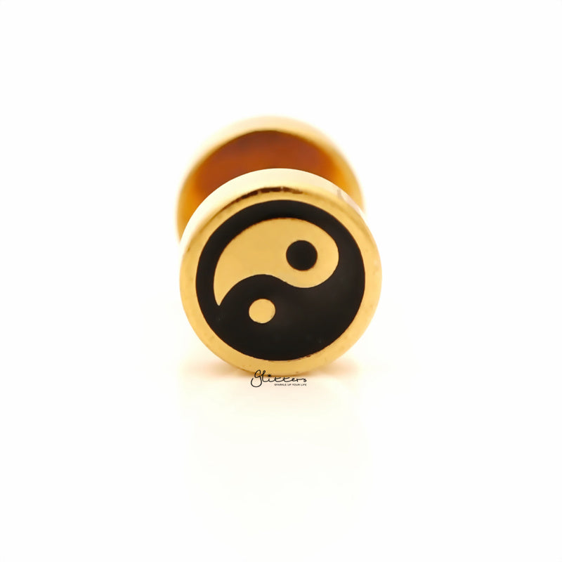 Yin Yang Fake Plug Earring - Gold-Body Piercing Jewellery, earrings, Fake Plug, Jewellery, Men's Earrings, Men's Jewellery, Stainless Steel-fp0163-G-1_800-Glitters