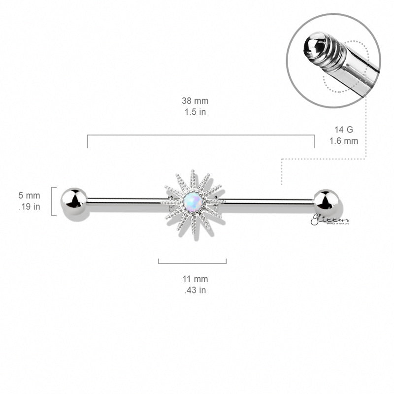 Blue Opal Sunburst Industrial Barbell-Body Piercing Jewellery, Industrial Barbell-ib0040s_942d2ad5-4111-4145-9116-db5963d303a4-Glitters