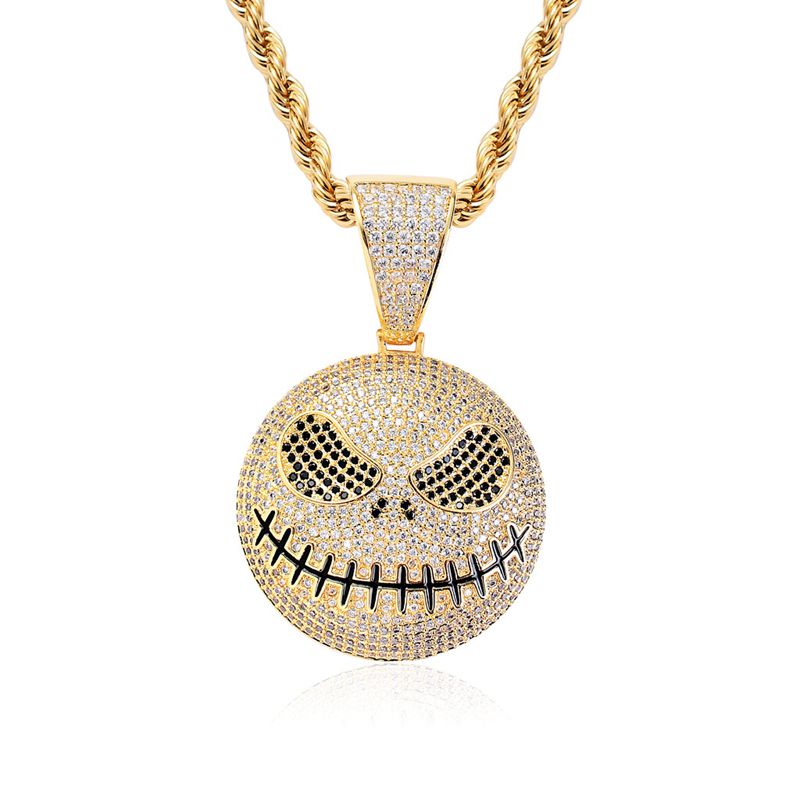 Iced Out Jack Skellington Pendant - Gold-Hip Hop, Hip Hop Pendant, Iced Out, Men's Necklace, Necklaces, Pendants-nk1068-g-800-Glitters