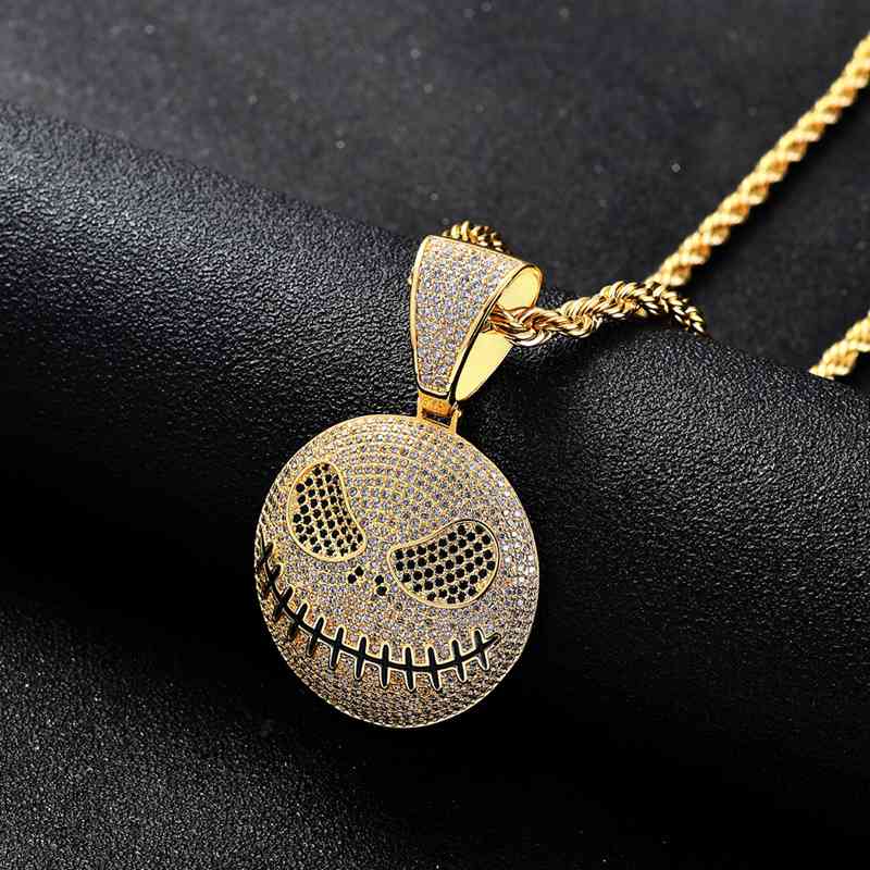 Iced Out Jack Skellington Pendant - Gold-Hip Hop, Hip Hop Pendant, Iced Out, Men's Necklace, Necklaces, Pendants-nk1068-g2-800-Glitters