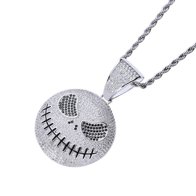 Iced Out Jack Skellington Pendant - Silver-Hip Hop, Hip Hop Pendant, Iced Out, Men's Necklace, Necklaces, Pendants-nk1068-s1-800-Glitters