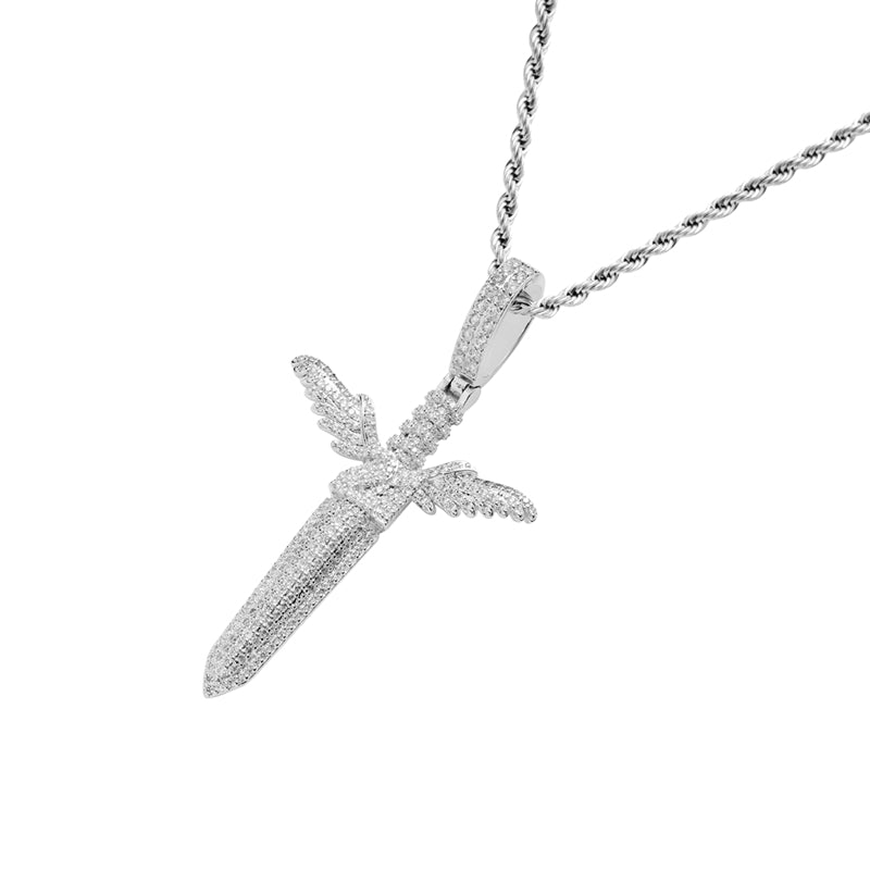 Iced Out Sword Pendant - Silver-Hip Hop, Hip Hop Pendant, Iced Out, Men's Necklace, Necklaces, Pendants-nk1070-s1-800-Glitters