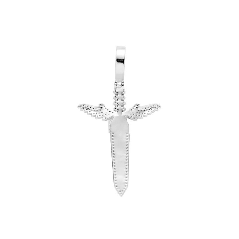 Iced Out Sword Pendant - Silver-Hip Hop, Hip Hop Pendant, Iced Out, Men's Necklace, Necklaces, Pendants-nk1070-s2-800-Glitters