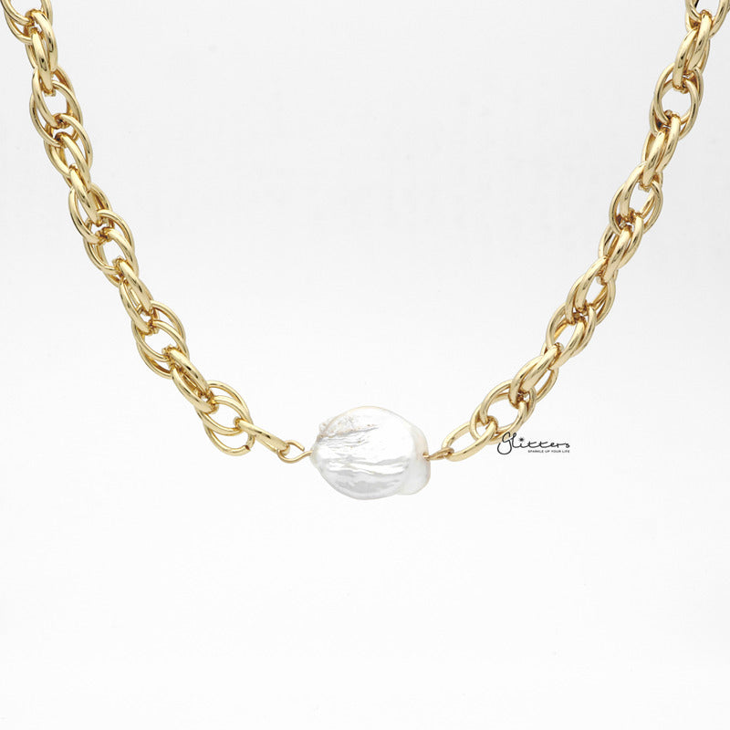 Freshwater Pearl with Stainless Steel Chain Necklace-Freshwater Pearl, Jewellery, Necklaces, Stainless Steel Chain, Women's Jewellery, Women's Necklace-nk1088-1_1-Glitters