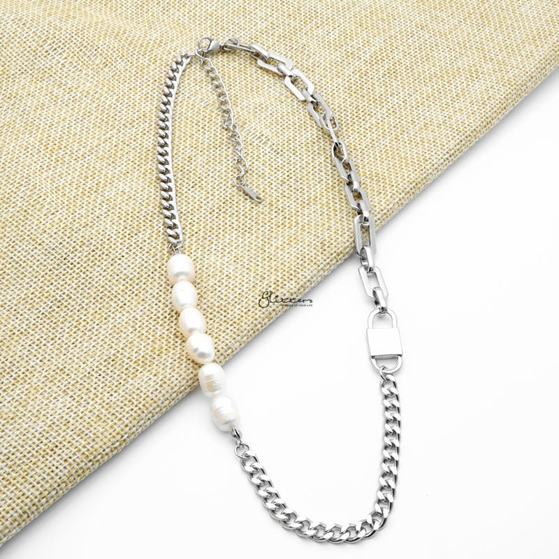 Freshwater Pearls with Stainless Steel Chain Necklace-Freshwater Pearl, Jewellery, Necklaces, Stainless Steel Chain, Women's Jewellery, Women's Necklace-nk1097-3_1-Glitters